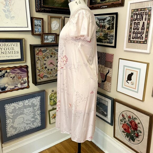 80s Vintage Deadstock JCPenney Pink Floral Nylon Midi Nightie and Robe Set M - Picture 5 of 8